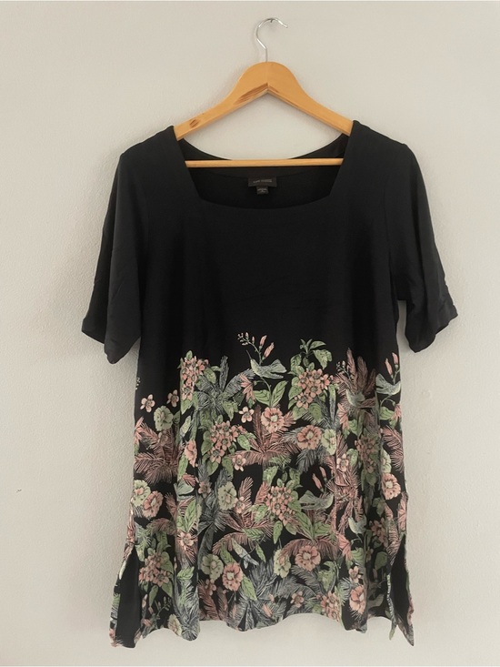 J. Jill Tops - J. Jill Black Floral Square-Neck Tunic